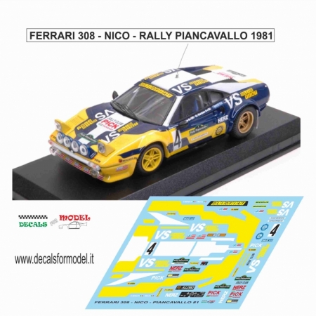 DECAL FERRARI 308 GTB - NICO - RALLY PIANCAVALLO 1981