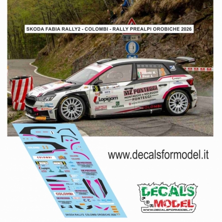 DECALS 1/43 - SKODA FABIA RALLY 2 - COLOMBI - RALLY PREALPI OROBICHE 2026 WINNER